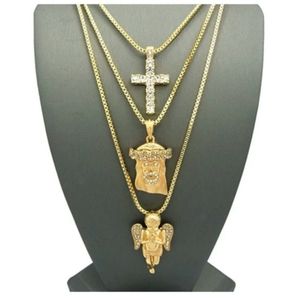 Gold Cross Necklace Jesus Face Chain Angel Diamond